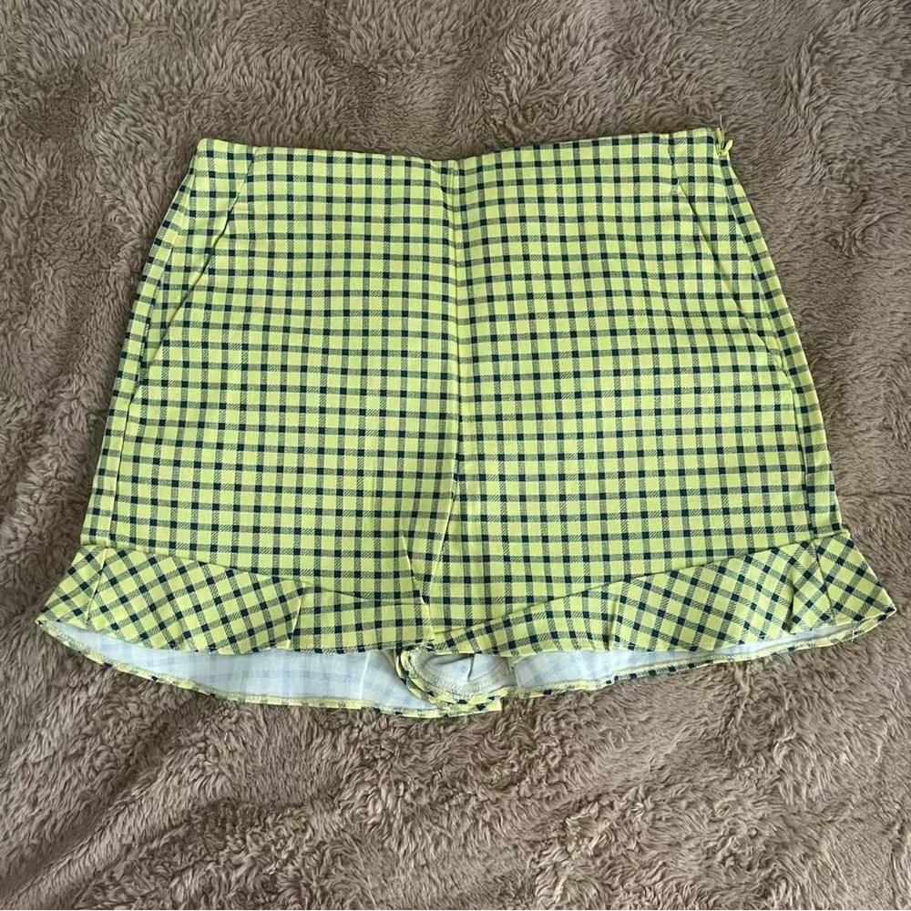 Zara High Waist Yellow and Black Checkered Shorts